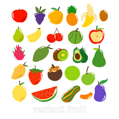 Set of variant fruit and style.  Organic fruits collection in doodle style, vector illustration isolated on white background
