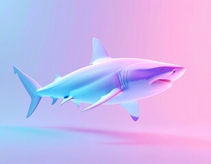 Naklejka premium A stylized shark swims gracefully in a vibrant, gradient-colored background, blending shades of pink and blue for a modern, artistic effect.
