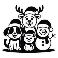 Black and White Christmas Pets Outline for Vinyl Cutter and Printable
