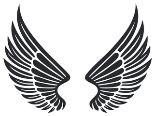 Stylized Black Wings Graphic Symbol Isolated on White Background
