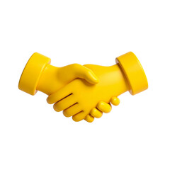 Yellow handshake agreement partnership concept symbolizes unity, collaboration, trust, and successful business deal on a white background.