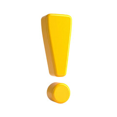 Bright yellow exclamation mark isolated on white background, 3d rendering, symbolizing alert, attention, warning, communication, and emphasis in modern design.