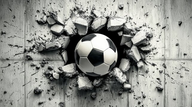 Witness the power of a soccer ball breaking through solid concrete.