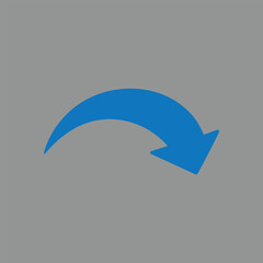 Bold blue arrow graphic showing a curve towards the right and down direction vector