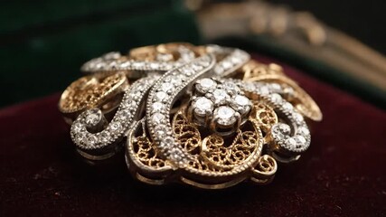 Exquisite Antique Diamond Brooch with Gold Filigree Detail. - Powered by Adobe