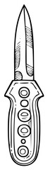 Hand drawn outline illustration of a sharp pointed blade dagger weapon