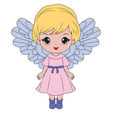 Fototapeta premium Cute angel in pink dress with wings.