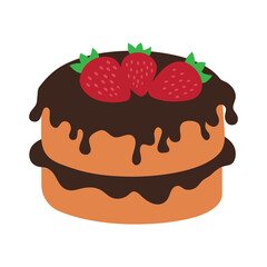 Cake with chocolate icing and strawberries.