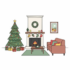 vector illustration of christmas living room scene 