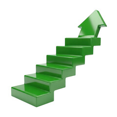 Fototapeta premium Green staircase arrow symbolizing growth and progress isolated on transparent background