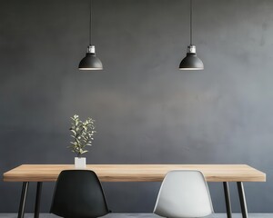 Minimalist coworking space at dusk, ambient lighting and tranquil mood, productivity concept