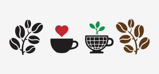Creative Coffee Concept with Heart Love Plant and Coffee Beans Isolated
