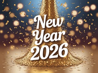 Celebrate the arrival of the brand new year 2026 with a spectacular explosion of golden confetti and shimmering lights a truly magical festive occasion
