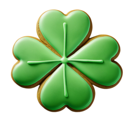 Four Leaf Clover Cookie with Green Icing Isolated