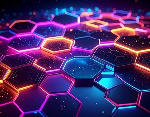 Glowing, geometric honeycomb pattern in shades of neon colors