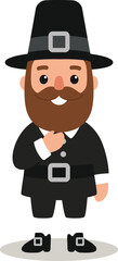 cute cartoon pilgrim man with hand on chest holding collar pose