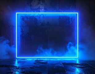 Glowing blue rectangular frame with swirling smoke on a dark, textured background