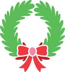 Christmas Wreath with Red Bow Vector Icon: Holiday Decoration Art