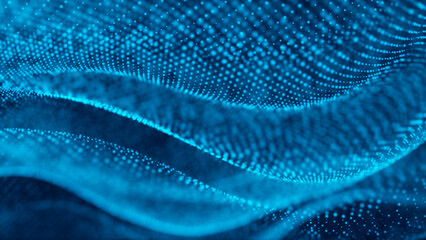 Neon Blue Energy Background Frame with Chaotic Particles and Circles, Living Wave, Cosmic Body Design, Energy Bundle, Glowing Rays and Stars. Poster for Technology, Medicine, Social Networks