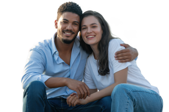 Couple smiling and hugging isolated on transparent background
