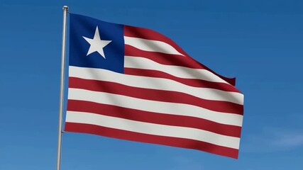 Liberian National Flag Waving Against Blue Sky