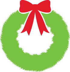 Christmas Wreath with Red Bow Vector Icon: Holiday Decoration Art