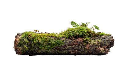 Moss-covered log, horizontal, isolated
