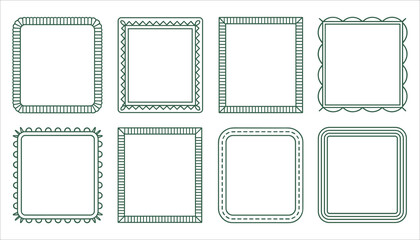 Collection of Eight Decorative Square Frames with Various Border Designs vector illustration