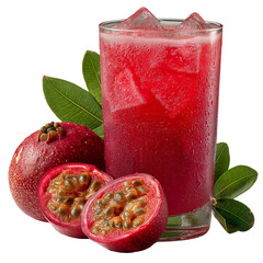 Cold Aguaje Juice in Tall Glass with Freshly Sliced Aguaje Fruit Beside It, Isolated on Transparent Background, Refreshing Amazonian Beverage