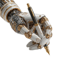 Close-Up of Prosthetic Hand Holding a Pen and Writing on Paper, Isolated on Transparent Background, Adaptive Technology in Everyday Use