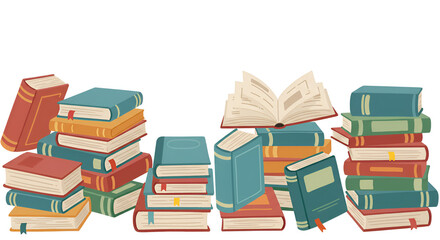Colorful Illustration of Stacks of Books for Education and Learning Concepts