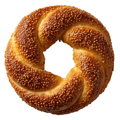 Classic Simit (Turkish Sesame Bread Ring) in Perfect Circular Shape, Toasted Golden Brown, Isolated on Transparent Background