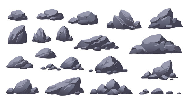Illustrations of Various Rock Formations and Stone Shapes for Artistic Creation
