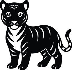 Vector illustration of a cute cartoon tiger cub, a striped wild animal perfect for zoo and nature designs