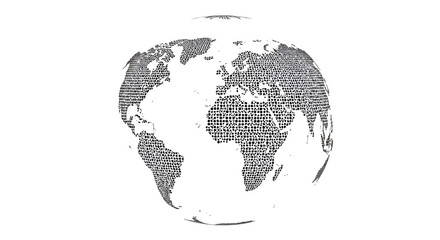 Stylized World Globe Illustration with Black Dotted Texture on White Background