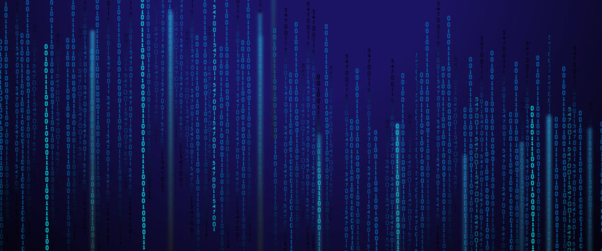 Vector blue glowing binary code rain background. Binary rain concept. Abstract digital Data Cyber security