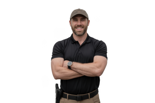 Man with arms crossed isolated on transparent background