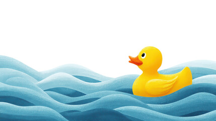 Duck Afloat: A cheerful, bright yellow rubber duck bobs contentedly on gentle blue waves, creating a sense of playful calm and joy.