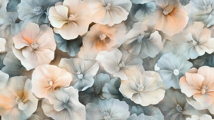 Soft Pastel Floral Pattern Delicate Hydrangea Blossoms In A Textured Artistic Arrangement With