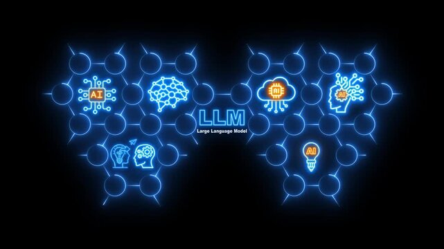 Large Language Model AI Network with Text and Icons artificial intelligence technology