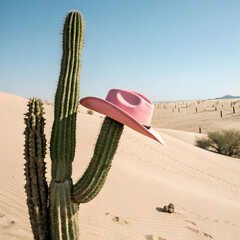 pink cowboy hat gently resting on the arm of