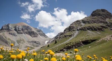 yellow flowers in the mountains
