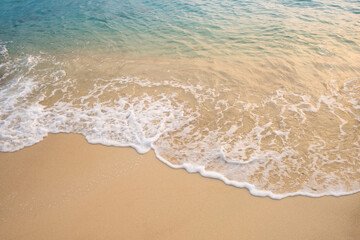 Nature of the ocean and blue sky Summer with sunshine, sandy beaches, clear blue waters sparkling against the blue sky. on an island with good ecology and environment Background for summer vacation