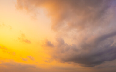 Enjoy a panoramic view of the skyline. The sun rises in the morning sky with colorful clouds. and beautiful cloud patterns In the soft light of the morning	