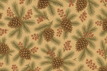 Fototapeta premium Vintage pinecone pattern illustration.