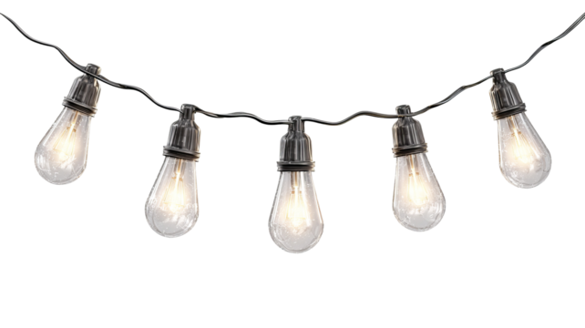String lights bulbs isolated on white background glowing festive illumination high resolution png for holiday decoration christmas new year and celebration design