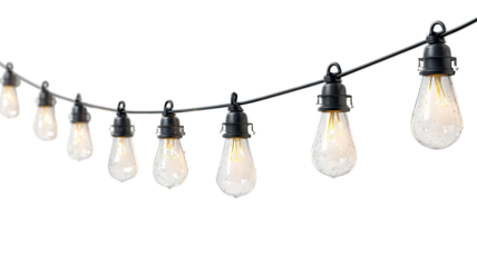 String lights bulbs isolated on white background festive fairy light garland high resolution transparent cutout illumination for design print and mockups