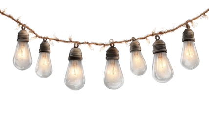 String lights bulbs isolated on white background festive fairy light garland high resolution transparent cutout illumination for design print and mockups