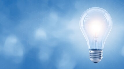 Bright Light Bulb Illuminating a Soft Blue Background, Symbolizing Ideas, Innovation, and Inspiration in a Calm and Subtle Atmosphere