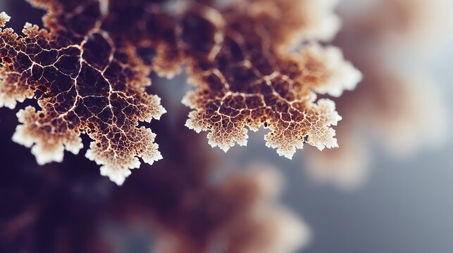 Extreme close-up of dried biochemical residue forming intricate fractal patterns